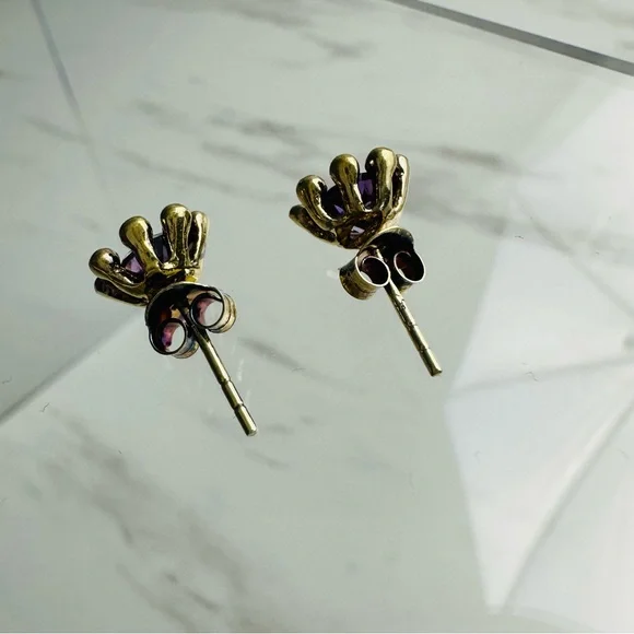 Gold Over Sterling Silver Amethyst Stud Earrings – Vintage Floral Design - Picture 9 of 12
